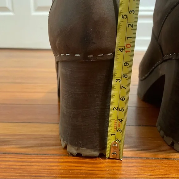 Swedish Hasbeens Zip Front Platform Clog Boot Scandi Size 41 Women Brown Nubuck - Picture 9 of 12